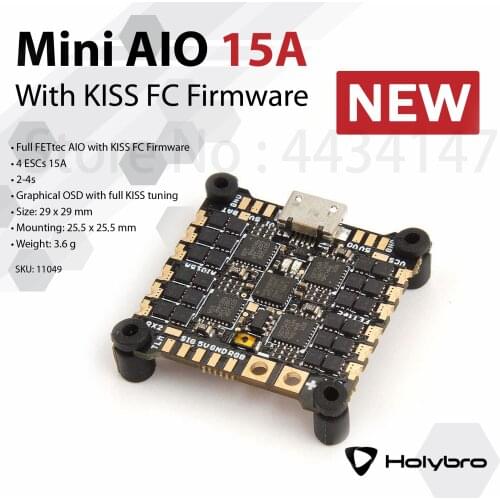 Holybro FETtec Mini F3 KISS AIO FC 15A 4 ESCs MPU6000 Firmware 128K 15A DSHOT2400 4in1 ESC 25.5X25.5mm 2-4S fo RC FPV Cinewhoop