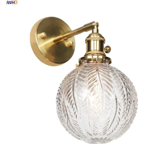 IWHD Glass Ball Retro LED Wall Lights Switch Porch Stair Bathroom Mirror Light Loft Decor Vintage Copper Wall Lamp Sconce Murale