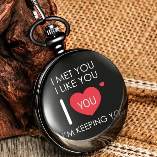 I Like You Pocket Watch Text Pattern Alloy Case White Quartz Numerals Dial Durable Chain Pendant The Best Gift For Family Friend