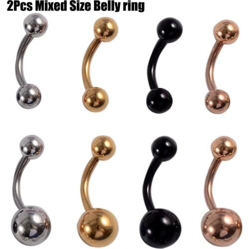 2Pcs Mxied 14gX10X5/8mm Navel Piercing Gold Black Rose Gold Anodized Plated Belly Button Rings Body Jewelry