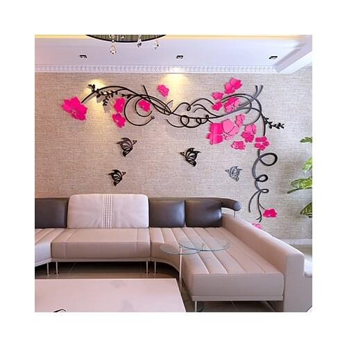 Beautiful Flower vine 3D wall stickers TV backdrop Living room Art decor TV Sofa wall Acrylic DIY Wall Stickers