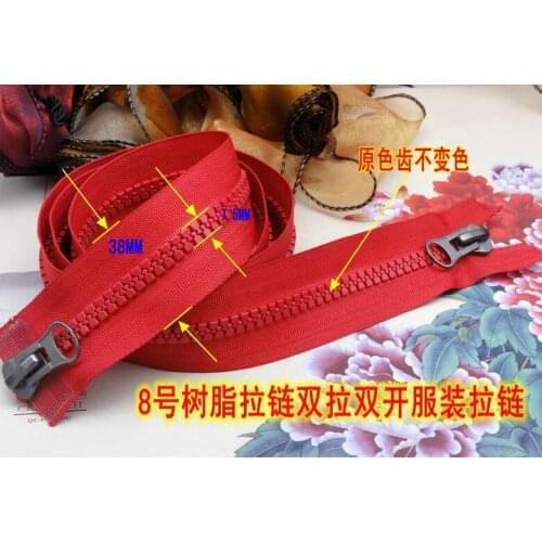 Red double sliders open-end 100cm/two zip pullers/used for clothes coat down jacket/garment accessories DIY repair/bags shoes