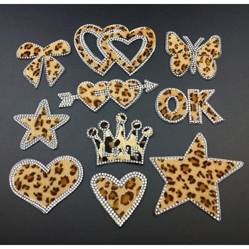 Leopard Print Series Crown Diamond Embroidery Patches Rhinestone Iron on PatchDIY Appliques for Clothing Embroidered Badge