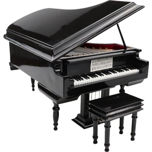 Miniature Grand Piano Model Assembly Replica Mini Piano with Stool Musical Instrument Collection Decorative Ornaments Display