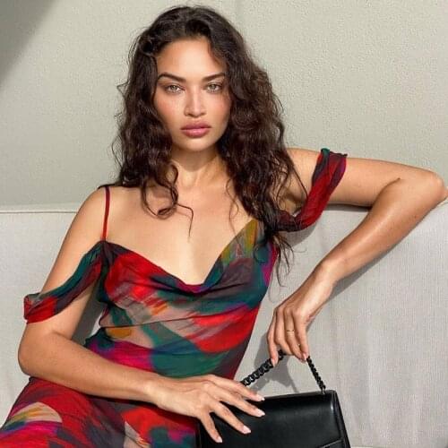 Missnight Red Maxi Dress Off Shoulder Spaghetti Strap Printed Elegant Fashion Party Long Dress Evening Vestidos Beach Holiday