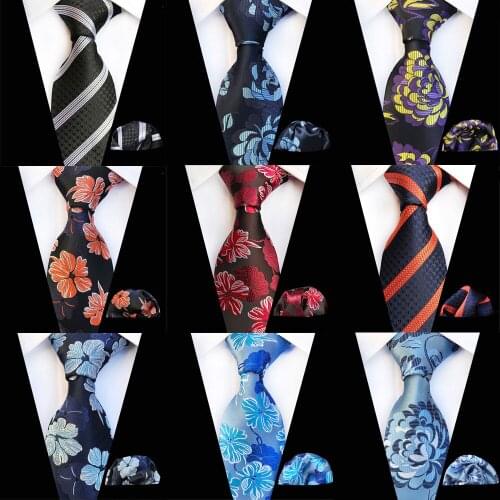 Men Wide Tie Floral Striped Pocket Square Business Necktie Handkerchief Set BWTHZ0356