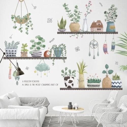 Potted Green Plants Wall Sticker Bedroom Living Room Wall Decor Vinyl Wall Decals Home Removable Self-adhesive Fresh Stickers