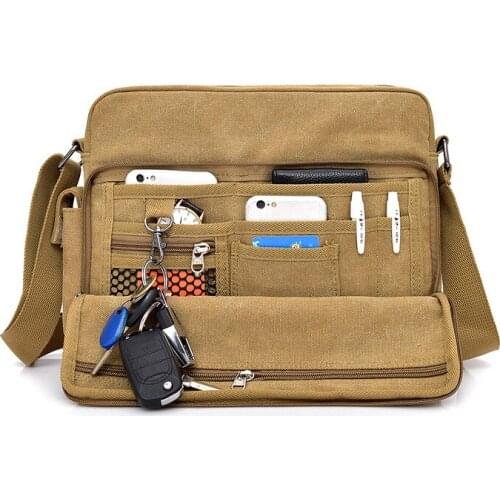 New simple horizontal canvas messenger bag mens business retro shoulder bag