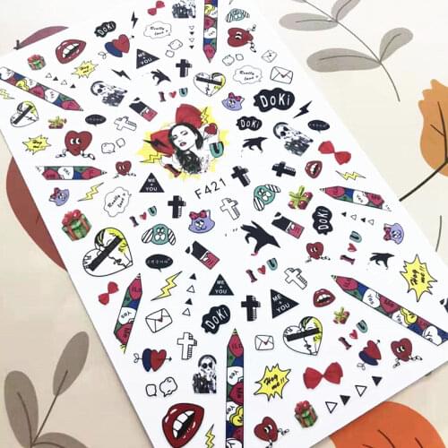 Newest F 421 sexy design 3d nail sticker decal export Japan rhinestiones DIY decorations for nail art