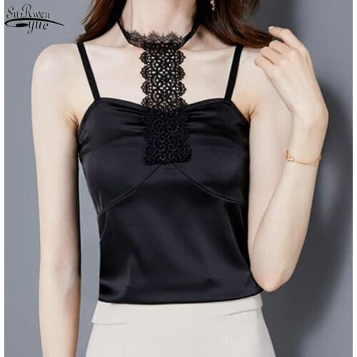 2021 Solid Color Summer Tops Women Sexy Lace Outer Wear Inner Primer Ladys Blouse Satin Strap Vest Female Chemisier Femme 9292