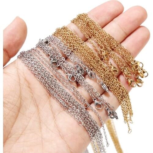 20pcs/lot Gold/Steel Tone Stainless Steel Rolo Cable Chain Necklace 1.5mm/2mm Necklaces For DIY Jewelry Making Findings