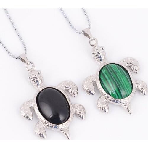 New Zealand Natural Stone Turtle Tortoise Lucky Animal Pendant Necklace for Women Jewelry Obsidian Pink Quartz Malachite D532a