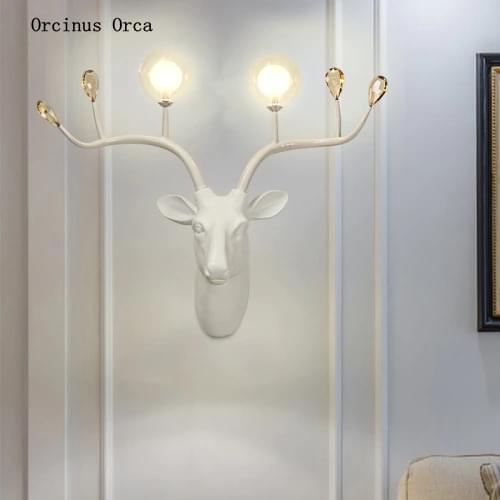 Romantic deer head wall lamp living room background wall bedroom bedside lamp northern Europe creative Deer crystal wall lamp