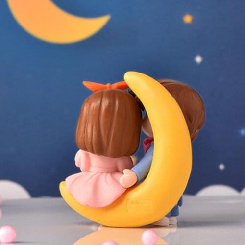 Moon Couples Figurine Plastic Fairy Miniatures Romantic Desktop Decor Micro Landscape Ornament Handmade Delicate Statue for Home
