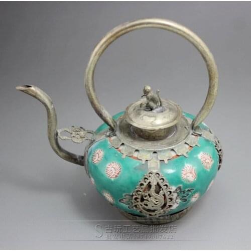 Tibetan Silver Buddha Statues Carved Incense Burner NR Garden Decoration 100% real Tibetan Silver Brass