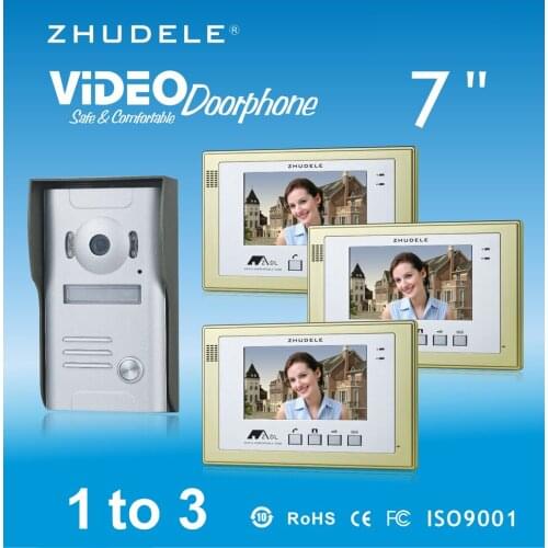 ZHUDELE New Style Intercom System Video Door Phone For Villa Kits 3X7"Color TFT LCD Monitor + 1 Waterproof Doorbell CCD Camera