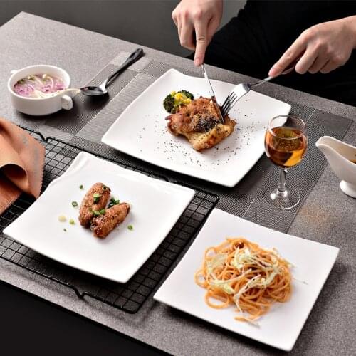 High Quality Solid White Bone China Steak Plate Dish West Dinner Plate Set Romantic Healthy Upscale Hotel Necessities Dishes