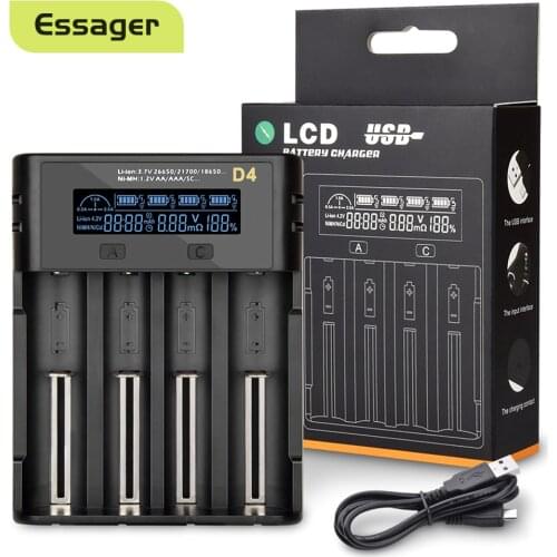 Essager Lthium Battery USB Charger Li-ion Ni-MH Ni-CD Charging Universal Charger For 18650 26650 21700 18350 AAA AA Batteries