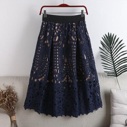 Autumn Winter Woman New High-Waisted Skirt A-Line Lace Zipper Waist Skirt Mori Girl Skirt