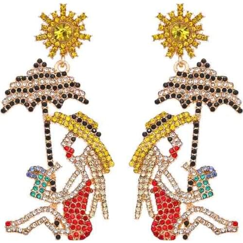 ZA Earrings Trend Fashion 2021 Jewelry Gold Plated Creative Long Hollow Cartoon Crystal Sun Umbrella Little Girl Stud Earrings