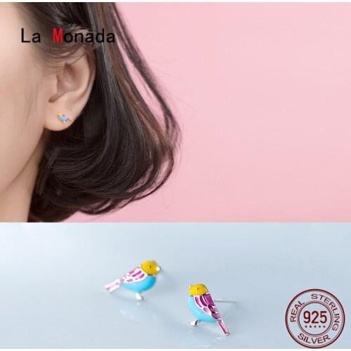 La monada Cute Bird Women Earrings Stud 925 Sterling Silver Earring Minimalist Korean Stud Earrings For Women Silver 925 Female