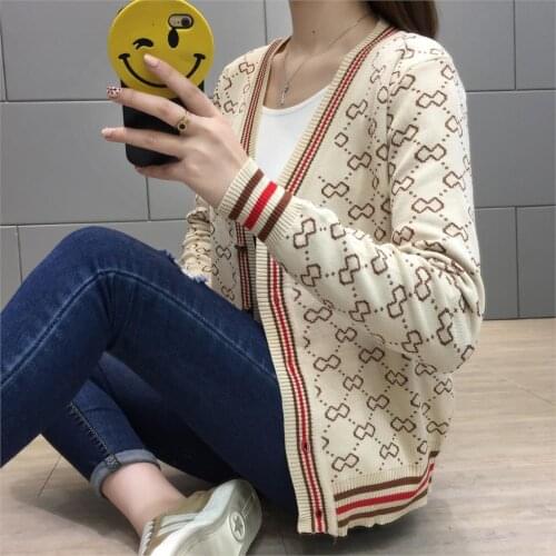 Cardigan Sweater Fabric Luxury Coat Women V-neck and Button Placket Long Sleeve on Sale Winter Oversize Airy Rib-knit