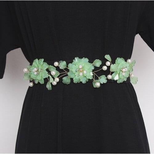 Womens runway fashion Glass stone flower elastic Cummerbunds female Dress Corsets Waistband Belts decoration wide belt R329