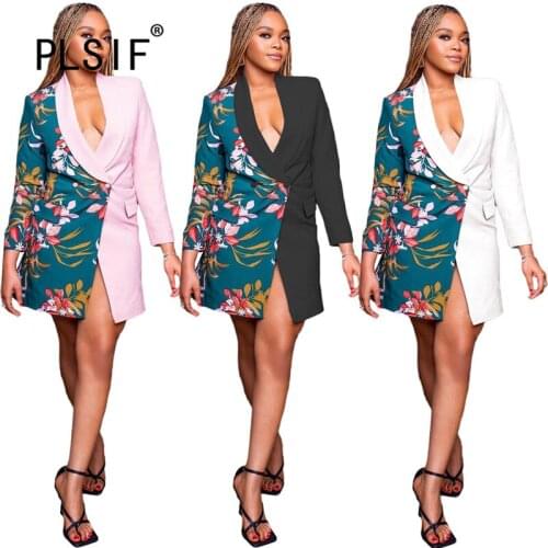 Vintage Floral Print Sexy Trench Tops Full Sleeve Autumn Casual Clothes Female Sexy Coats