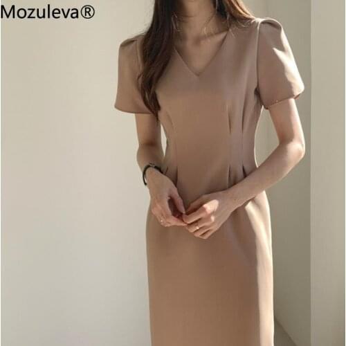 Mozuleva Work Wear Summer Dress Women 2020 OL Elegant Solid V-neck Slim Package Hip Sexy Party Dresses Vestidos High Quality