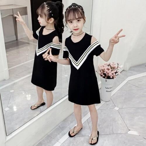 4-12 Years Children Girls Navy dress School Style Summer Dress off shoulder Princess Dress girls Clothing stripe kids dresses