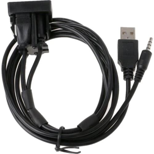 1M Car Boat Dash Flush Mount USB Port 3.5mm AUX USB Extension Cable Lead Mounting Panel Headphone Male Jack Flush Mount Adapter