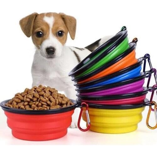 1pcs Pet Accessories Collapsible Dog Bowl Portable Dog Drinker Dog Water Bowl Black Frame Folding Silicone Pet Bowl Dog Supplies