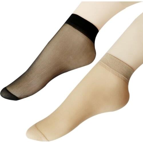 10Pair Transparent Silk Short Socks for Women Summer Sock Sexy Thin Elastic Women Socks Short Black Skin Color Nylon Ankle Socks