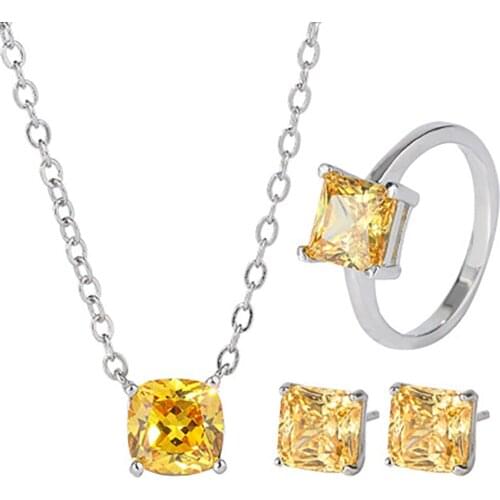 2020 New Trend Vintage Citrine Gemstone Necklace/Earrings/Ring Party Engagement Set Elegant Wedding Jewelry for Women Wholesale