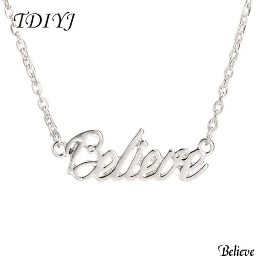 TDIYJ Fashion Jewelry Believe Word Necklace 17inch Monogram Choker Necklace as Gifts for Women 5Pcs