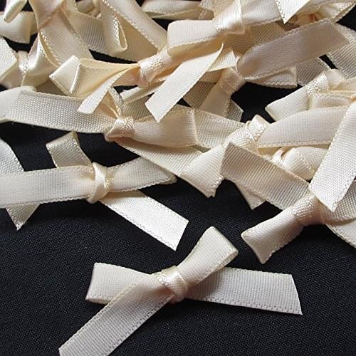 50pcs 42x25mm(1 3/4" x 1") mini Satin Ribbon Bows Appliques DIY Craft Ornament beige color