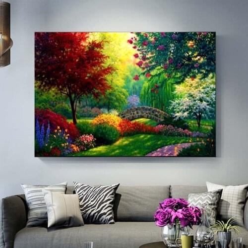 5d Diy Diamond Painting flowers and stone bridge full square round drill diamond embroidery landscape mosaic home decorZP-2606
