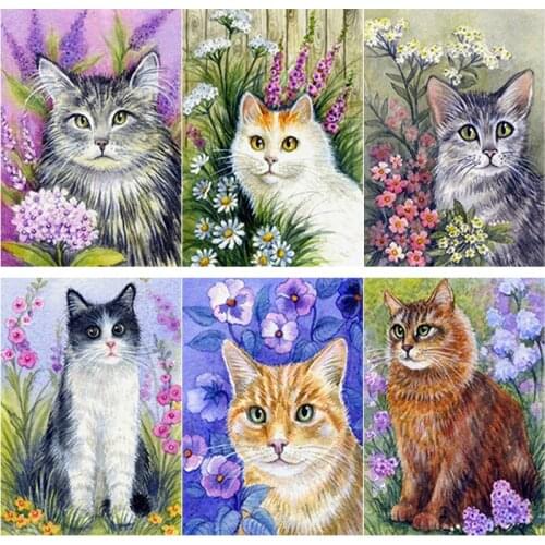 New 5D DIY Diamond Painting Animal Cross Stitch Cat Flower Diamond Embroidery Full Square Round Drill Home Decor Manual Art Gift