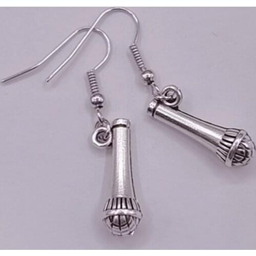 Antique Silver Color Microphone Earrings, Microphone Earrings, Music Lover Gift, Earrings for Singer, Quirky Fun Earrings