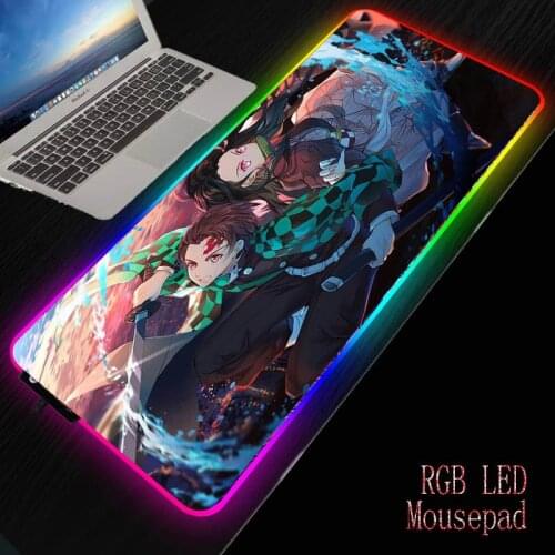 MRGBEST RGB LED Large Mouse Pad Anime Demon Slayer Kimetsu No Yaiba USB Wired Mouse-pad Mice Mats 7 Colors for PC Gamer
