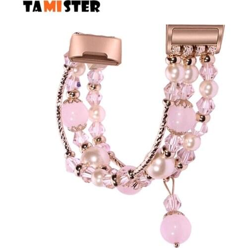 Jewelry Faux Agate Crystal Beaded Watch Band Strap Bracelet for Fitbit Charge 4 Watch Women Wristband Strap for Fitbit Charge 3