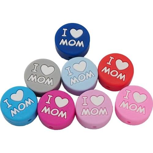 Chenkai 50PCS BPA Free Silicone Letter Teether Bead I LOVE MOM Teething Beads Baby Round Shaped Teether DIY Newborn Nursing Gift