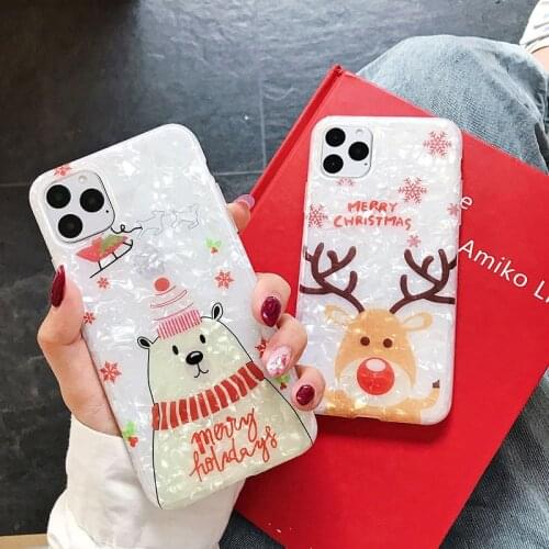 Heeyxiz For iPhone 11 11 Pro X XR XS Max 7 8 Plus Phone Case Luxury Christmas New Year Gifts Elk Snow Shell Pattern Phone Case
