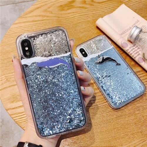 Dynamic Quicksand Cover Case for iPhone 6 6S 7 8 Plus X XR XS Max Phone Cases Ocean Blue Whale Shark Capa ipone 8plus shell