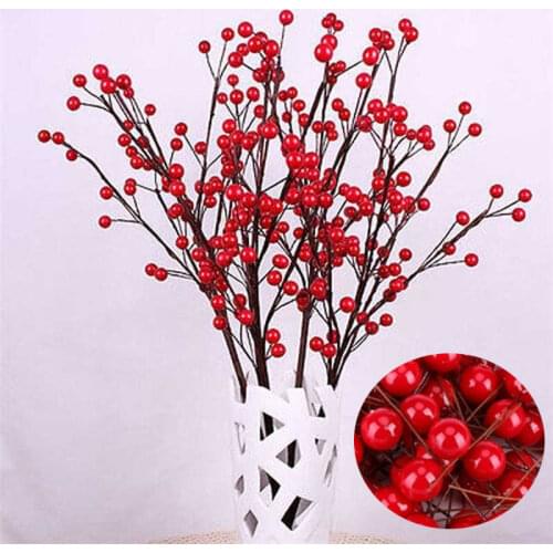 100PCS Cheap Red Silver Hybrid Flower Cherry Stamens Berries Bundle DIY Cake Christmas Wedding Gift Box Wreaths Craft Decoration