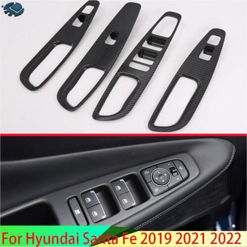For Hyundai Santa Fe 2019 2020 Carbon Fiber Style Door Window Armrest Cover Switch Panel Trim Molding Garnish