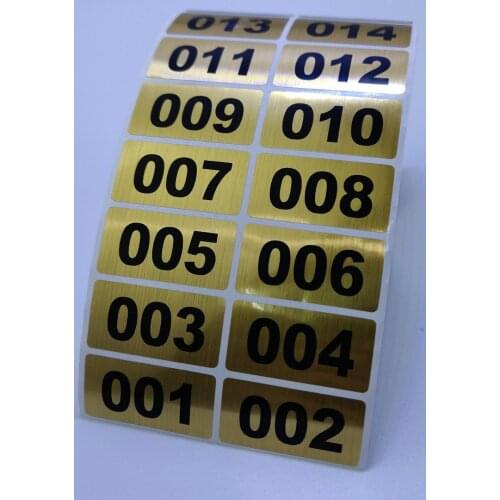 Gold Color Consecutive Number Inventory Label Stickers Black Printing Waterproof In Size 40*20mm