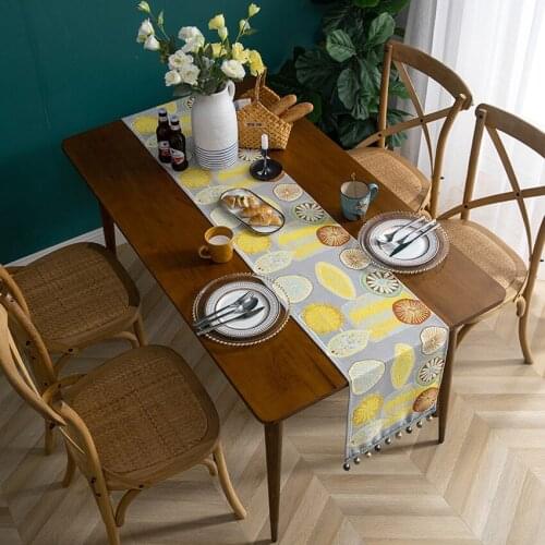 Grapefruit Pattern Table Runner European with Beads Tassels Dining Coffee Table Mat Wedding Restaurant Decoration Camino De Mesa