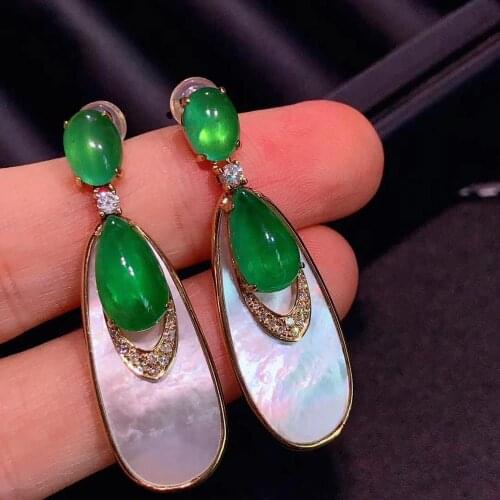H721 Emerald Earrings Fine Jewelry 18K Gold Green Emerald 6.8ct Gemstones Diamonds Female Drop Earrings for Women Fine Earrings