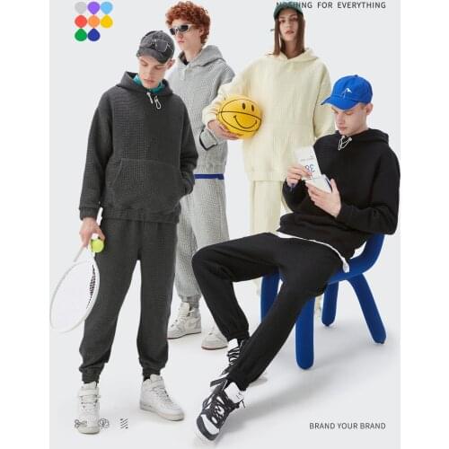 INFLATION Men Waffle Knitted Tracksuit Oversize Couple Sets Hooded Sweatsuits Men Jogger Suit Tracksuits Lounge Set